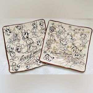 Disney Parks Vintage Mickey Minnie Mouse Embroidered Throw Pillow Cover-set of 2